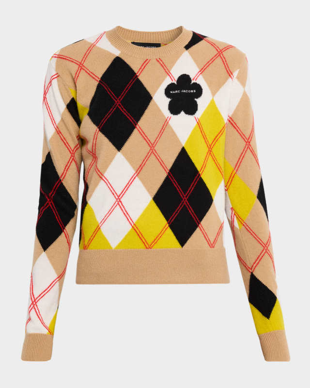 Preppy Daisy Argyle Crewneck Sweater